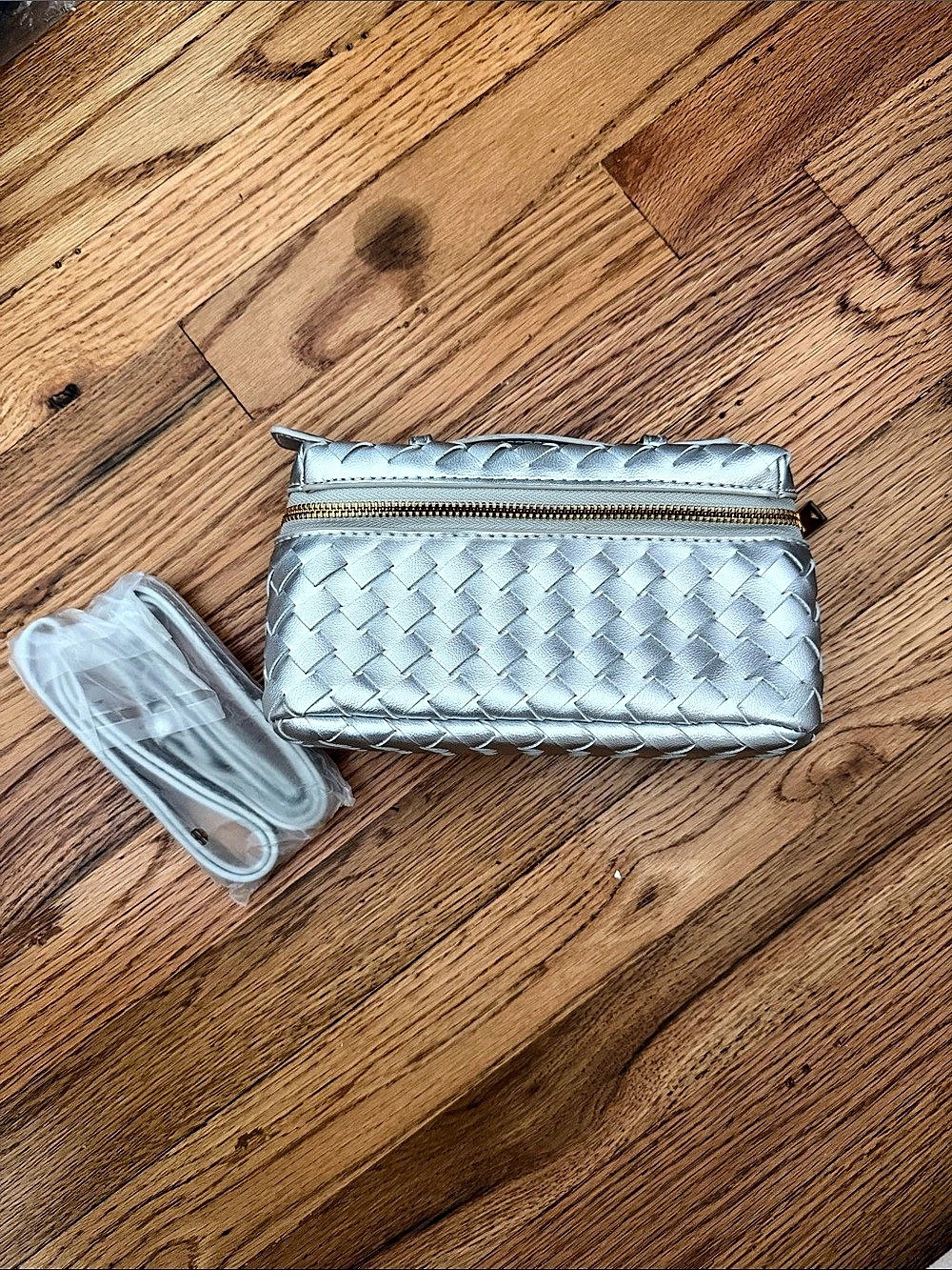 Silver Woven Zip Cosmetic Bag